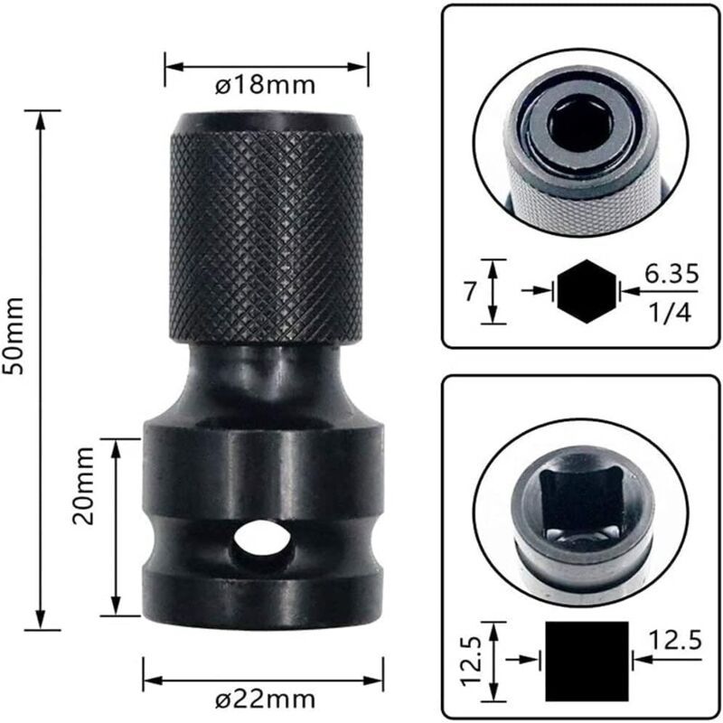 2 Pcs Impact Wrench Bit in Steel Socket Screwdriver Bit with Accessories Adapters for Hex Black, 0.25 in โ image 2
