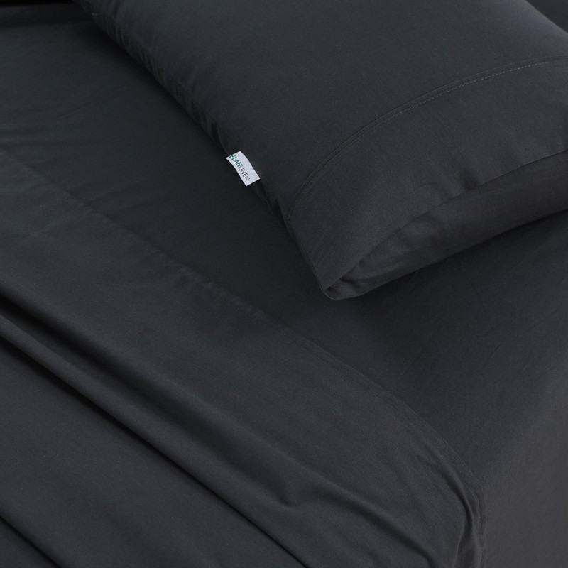 Elan Linen 100% Egyptian Cotton Vintage Washed 500TC Charcoal Single Bed Sheets Set โ image 5