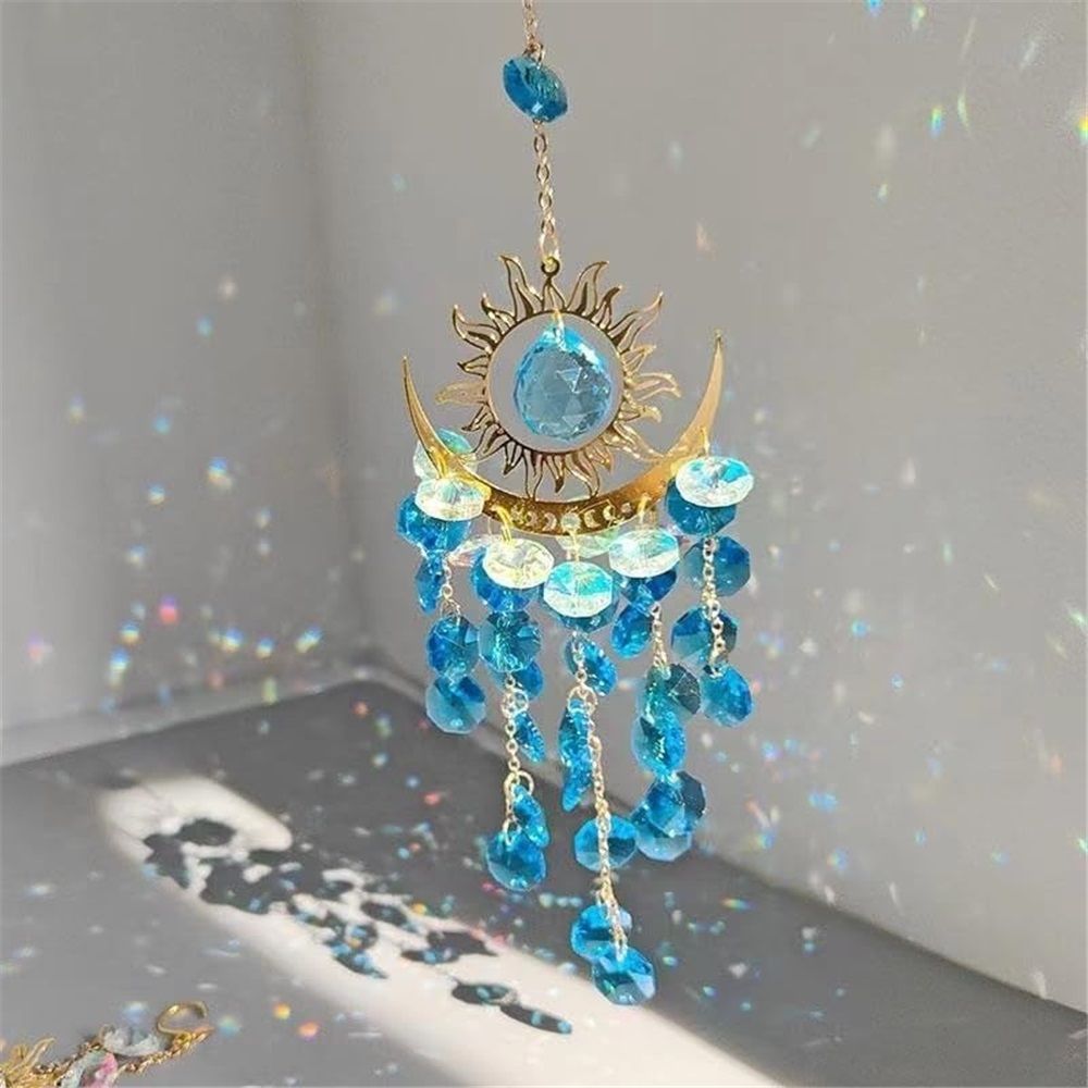 Sun Rainbow Maker for Garden Suncatchers Prisms Boho Wind Chimes, Chandelier Aurora Rainbow Glass Prisms Ornament,Window Hanging Pendant (Blue) — image 3