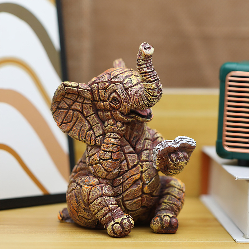 2 PCS Textured Resin Elephant Figurine - Decorative Stone-Look Statue for Home & Garden Decor โ image 4