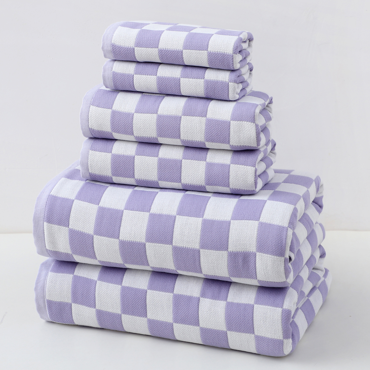Purple Ultra-Soft 100% Cotton Gauze 6-Piece Towel Set | Absorbent & Quick-Dry Bath Towel