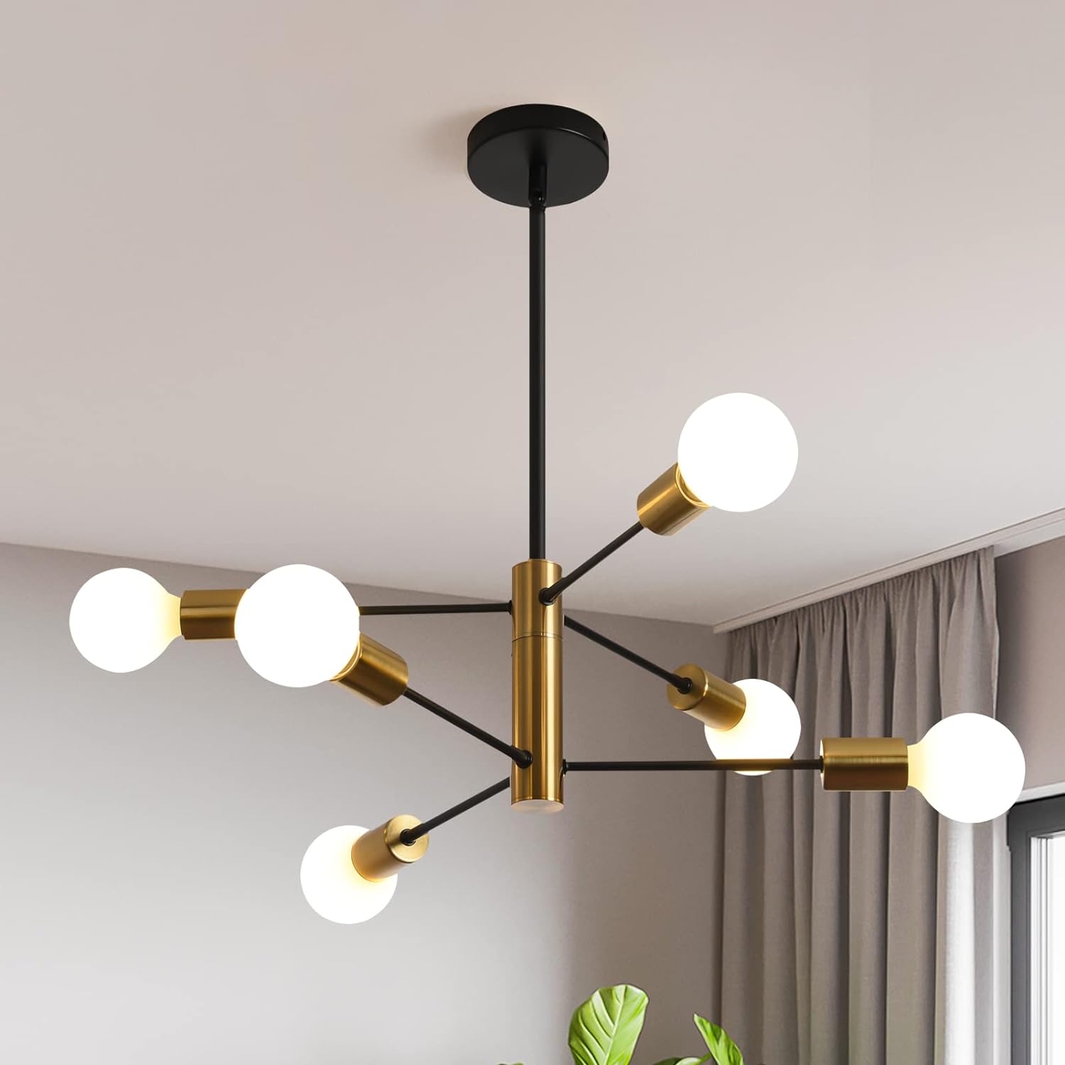 Sputnik Chandelier Modern Industrial, 6-Light, Black & Gold