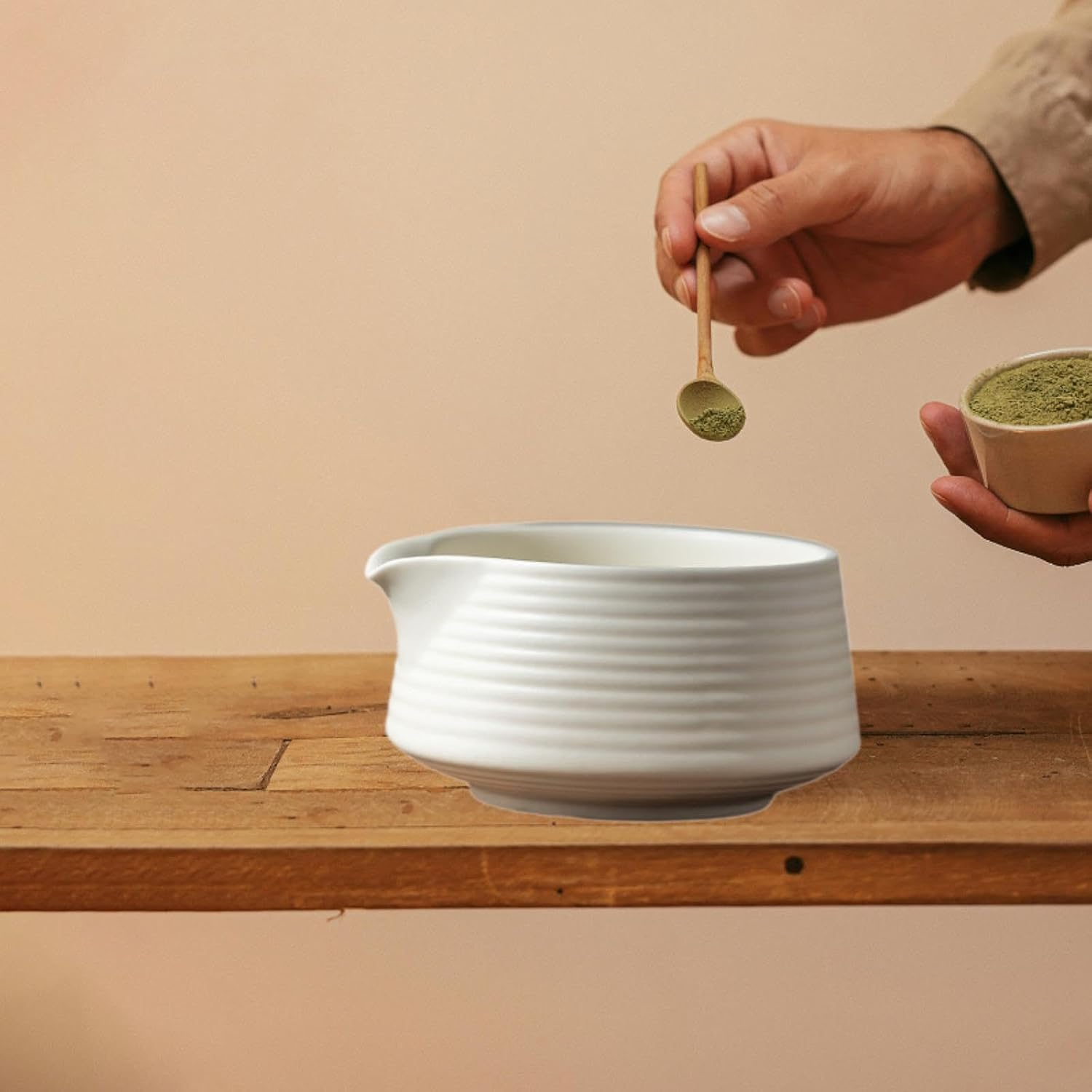 Japanese Matcha Bowl Handmade Matcha Ceremony Matcha Cup with Spout for Restaurant, White — image 4