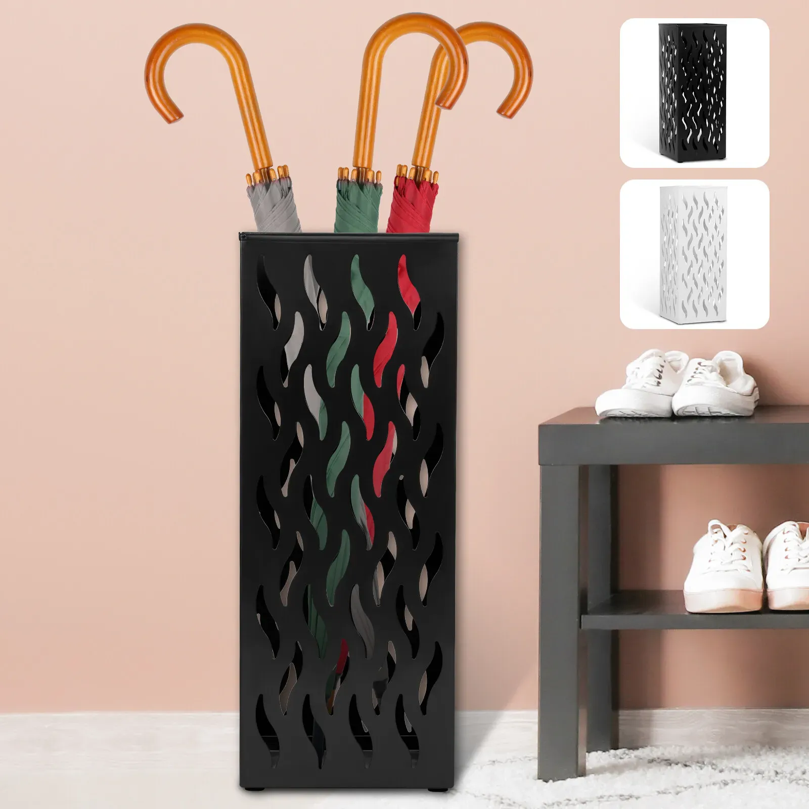 Rectangular Black Metal Umbrella Stand Holder - Space-Saving Design, 16.5x16.5x42cm โ image 2