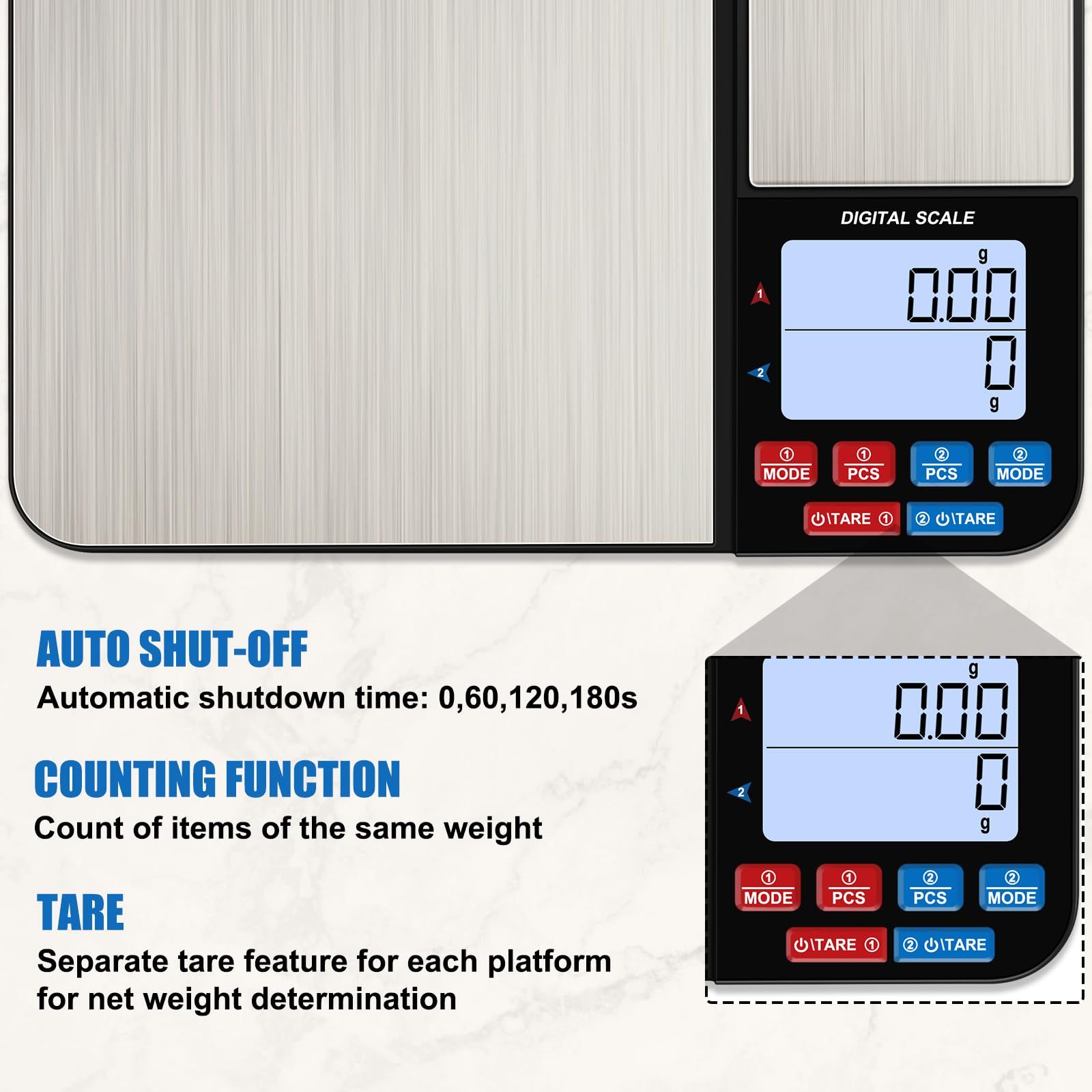 Dual Platform Digital Kitchen Scales, Food Scales with Two Precision, for Baking Cooking Coffee Jewelry, with Stainless Steel(195*140*27mm) — image 4