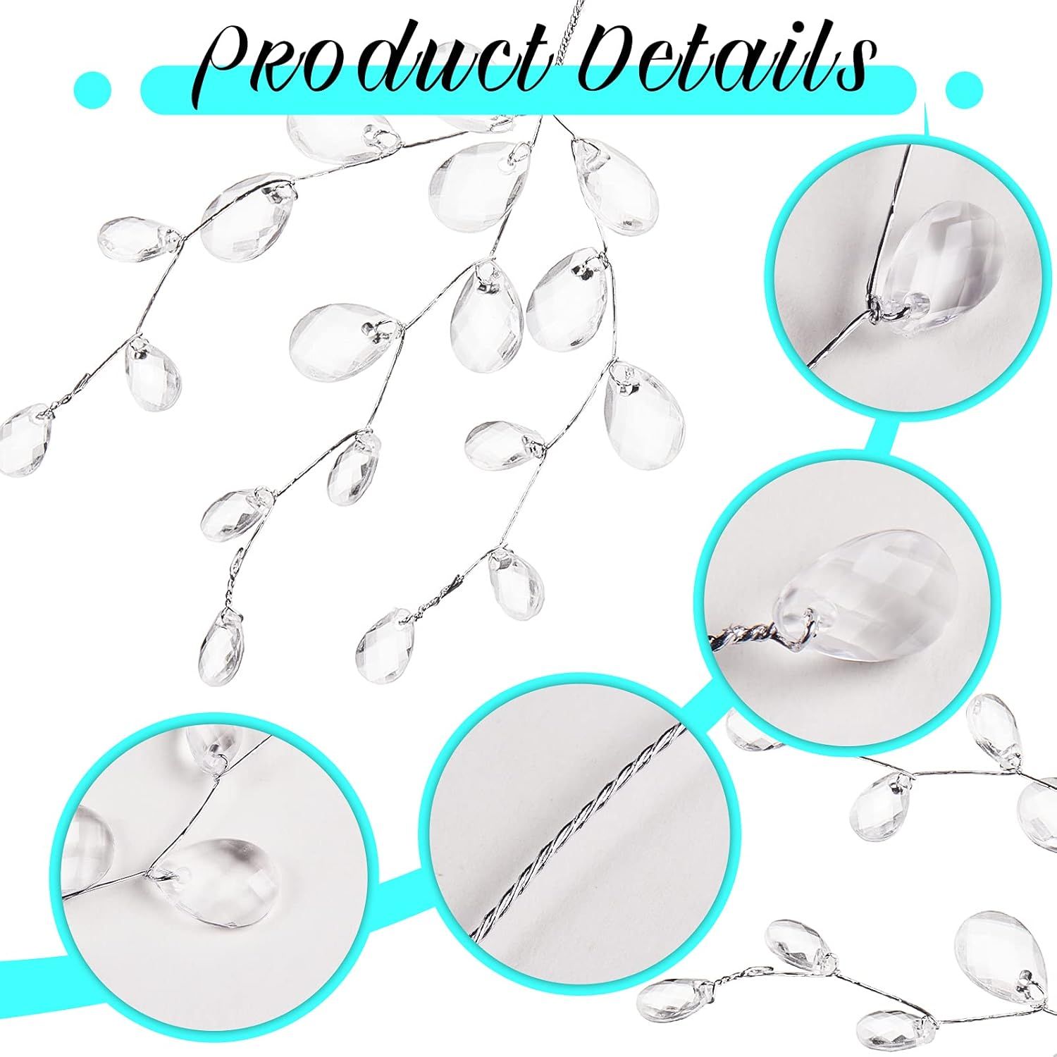 60 Pieces Artiicial Bouquets with Acrylic Bead Drop Crystal lower Stem Branches Beaded String Bridal Picks, Decoration or Wedding DIY Crats — image 4