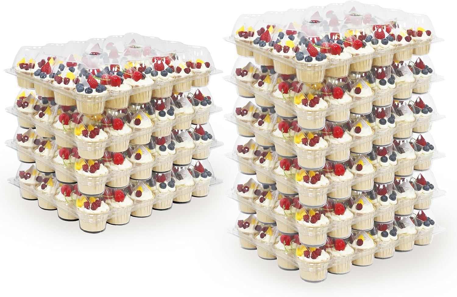 24 Count x 10 Sets Plastic Cupcake Containers, Durable and BPA-Free Cupcake Holder with Lid for Easy Transport Storage, Stackable Clear Cupcake Carriers