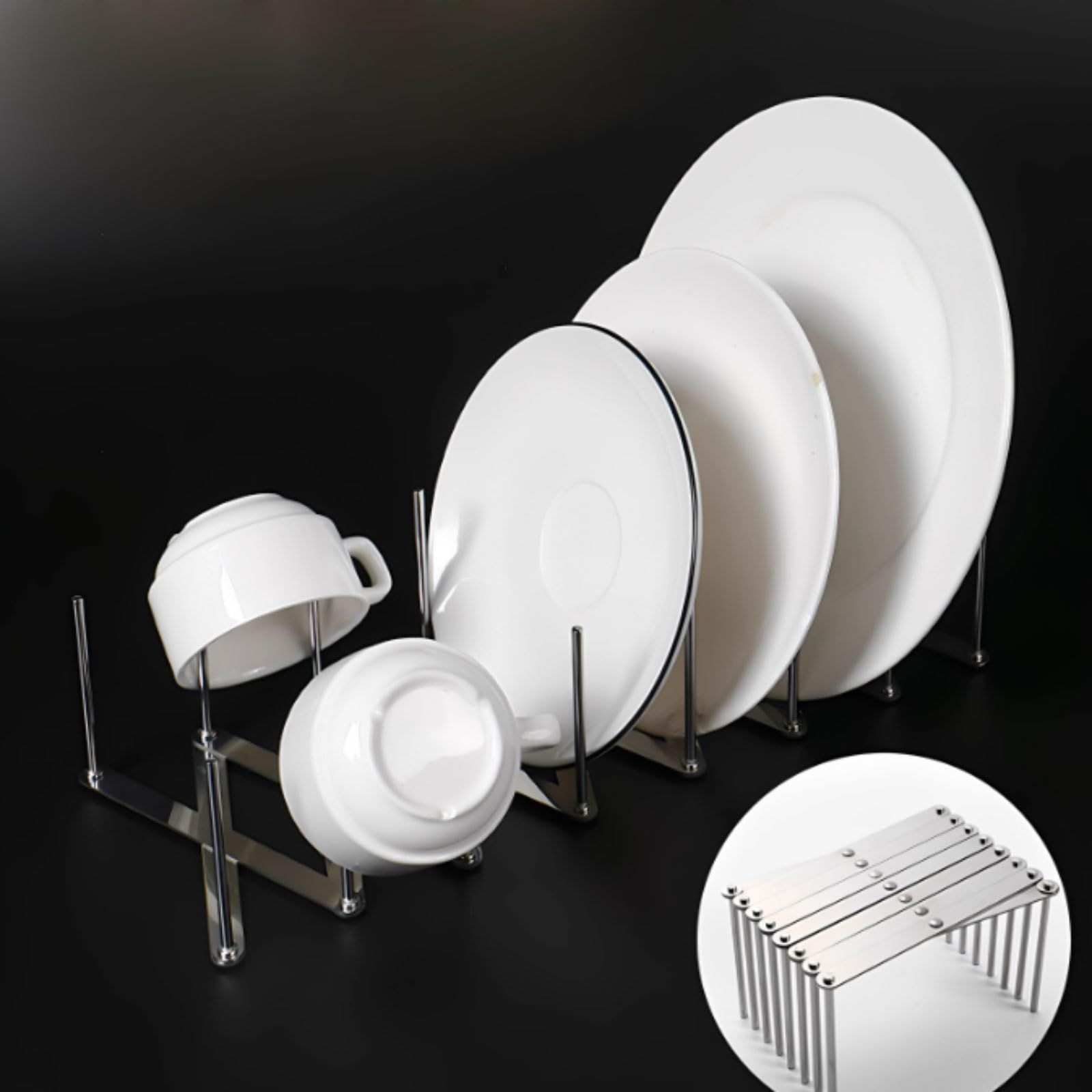 Pot Lid Organizer Pot Lid Holder Adjustable Pot Lid & Plate& Pans multipurpose Organizer Rack Holder Stainless Steel Dish Plate Drying Rack(Long 7-grid design) — image 4