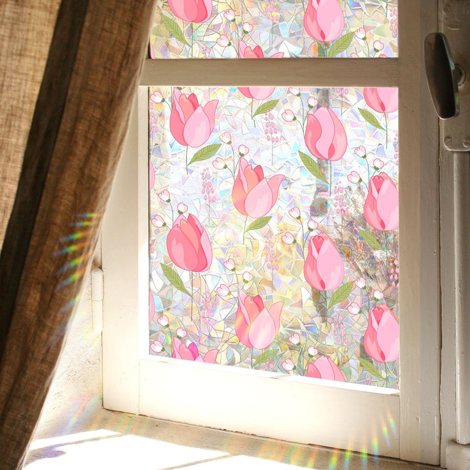 Window Film,Rainbow Window Privacy Film,Tulip Vine Double Sided Static Glass Window Clings Stickers for Home Office Living