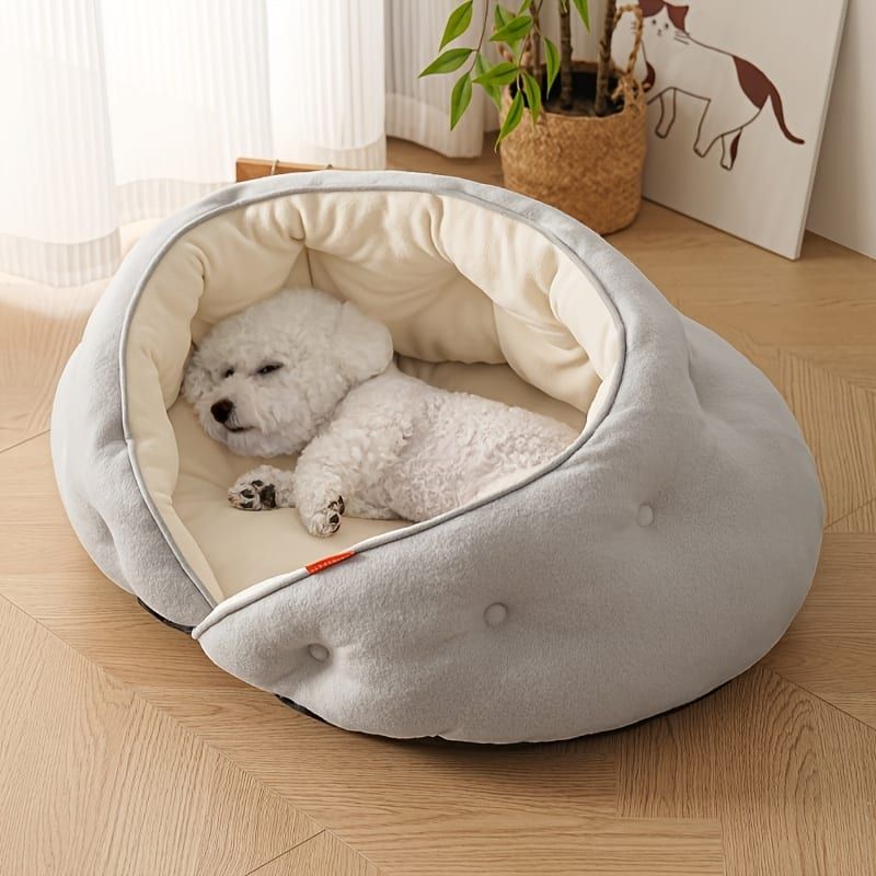 Semi-Enclosed Pet Bed with Plush Comfort and Anti-Slip Base โ Ideal for Cats and Small to Medium Dogs Seeking a Cozy, Secure Sleep Spot for All Seasons (L