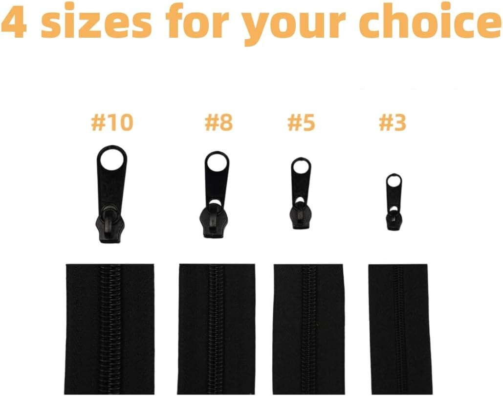 10 Yards 360 Inches Bulk Zippers,9 Meters #3 Zipper for Sewing,Black Nylon Coil Zippers by The Yards with 20pcs Replacement Sewn Zippers for DIY Sewing — image 5