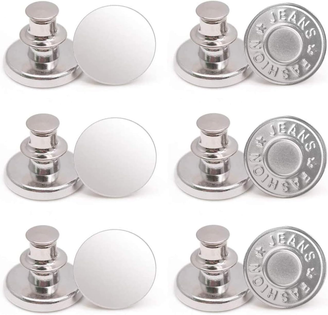 12 Sets Button Pins for Jeans, No Sew Jean Buttons Replacement,Removable Adjustable Instant Extender or Reduce Any Pants Waist (Silver)