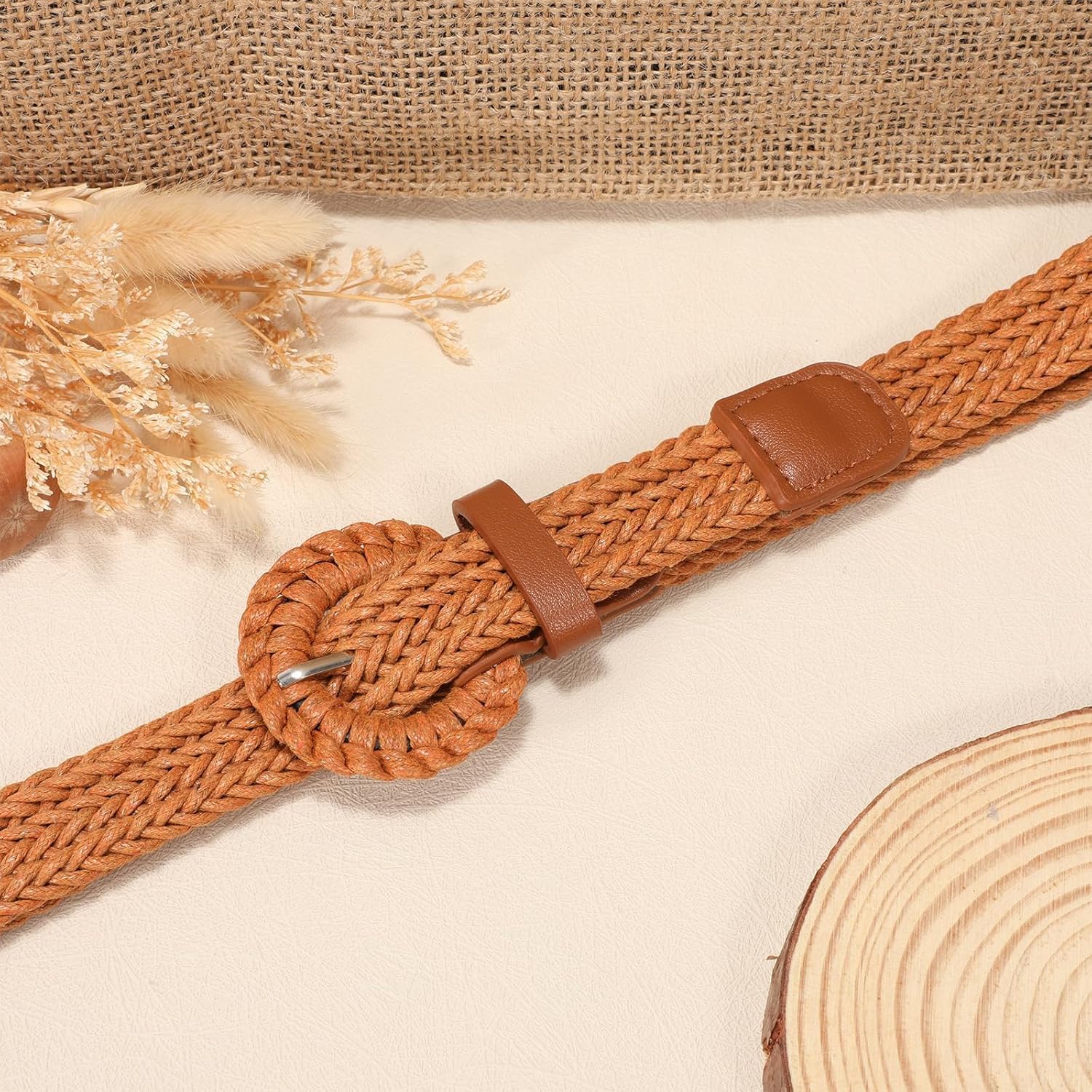 Braided Woven Belt for Women, Rattan Thin Belt Fashion Waist Belts for Summer Dress Jeans — image 2