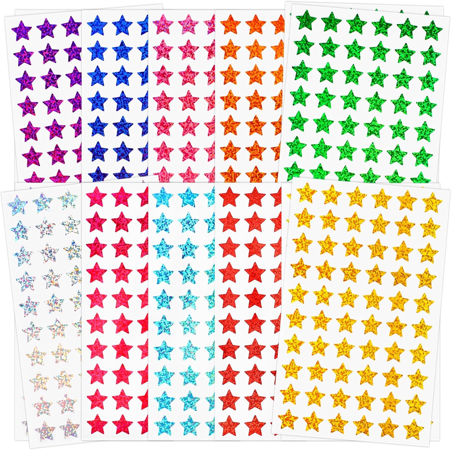 3000 PCS Star Stickers, 0.6" Sparkly Holographic Kids Rewards Colors Sticker, Foil Sticker for Behavior Chart, Student Planner, School Classroom Teacher