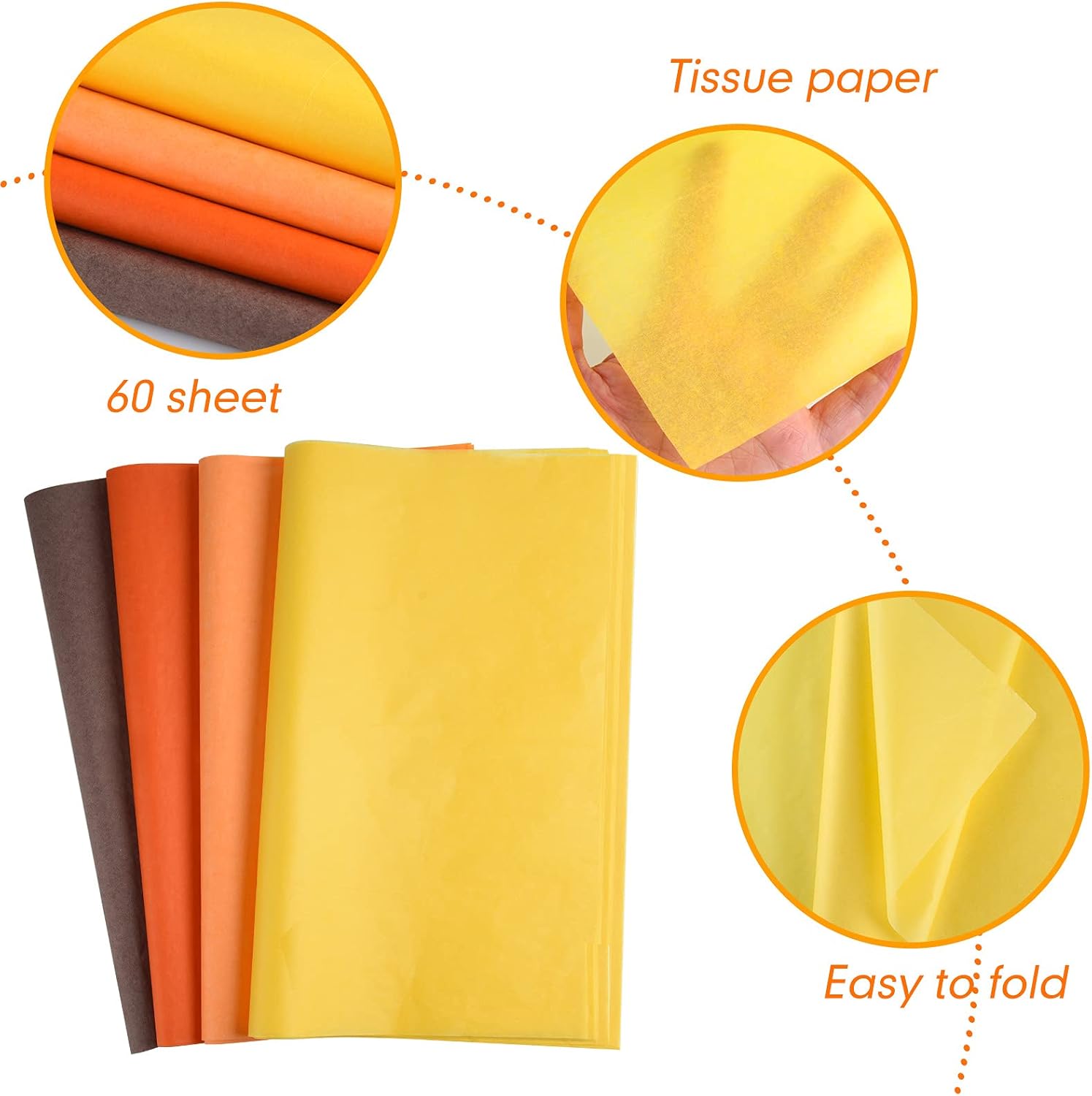 60 sheets of tissue paper autumn wrapping paper bulk multicoloured craft paper crafts for Thanksgiving harvest birthday party do-it-yourself and craft โ image 3