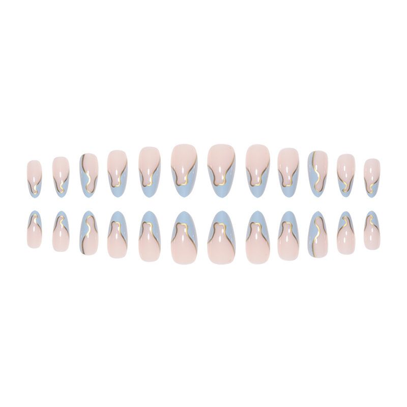 24 Pcs - MINGCHUN Summer Fake Nails Press ons French Nail Art Tips Glitter Line Design Full Cover Acrylic False Nails Glue — image 4