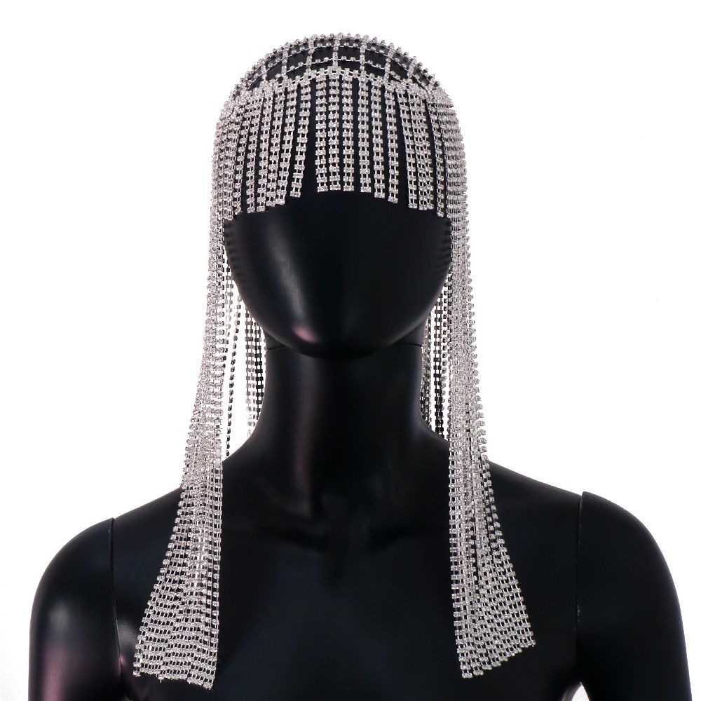 Women's long tassel water drill cap crystal baffle head chain hair accessory jewelry wedding hair accessory β image 2