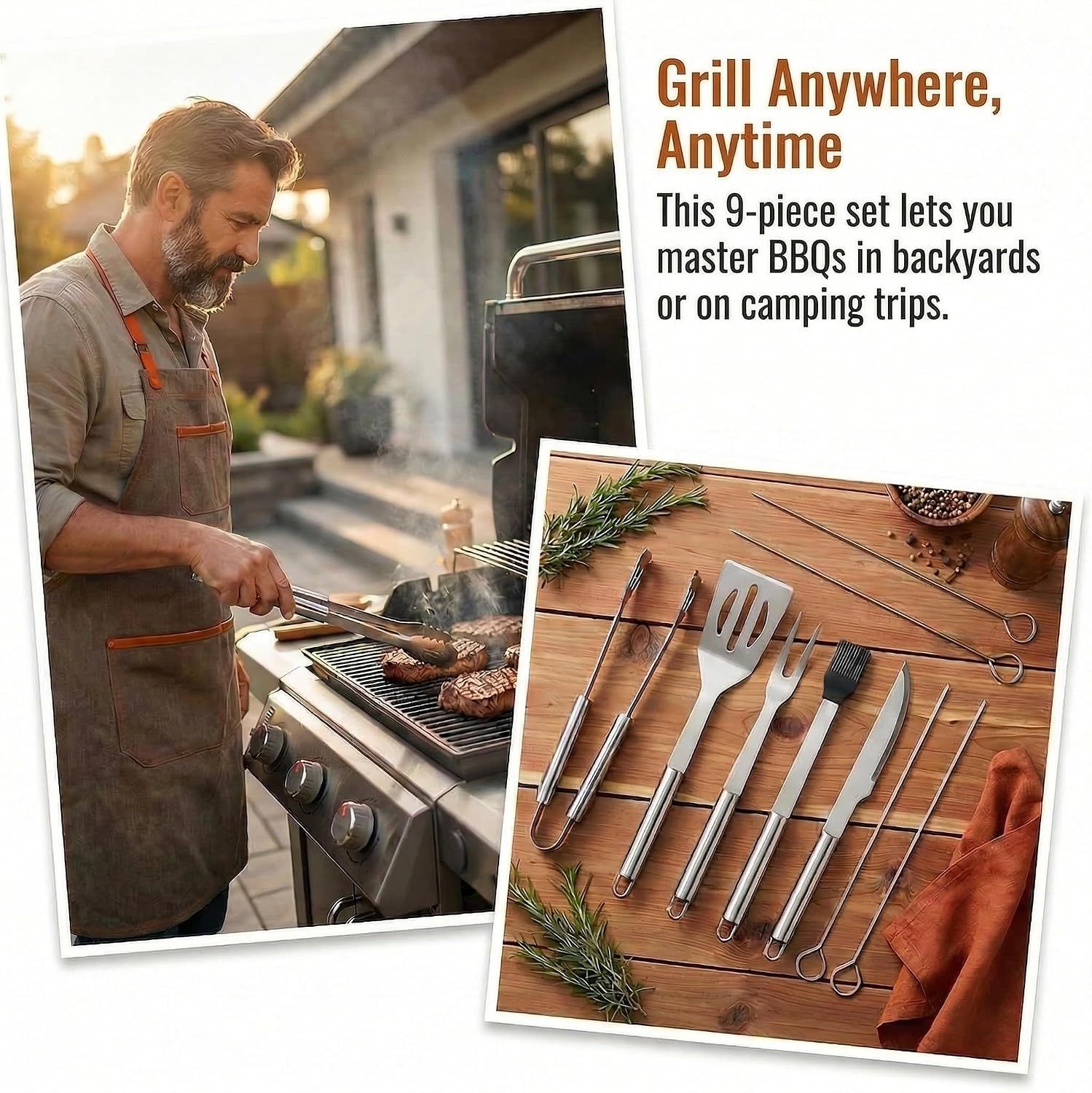 9-Piece BBQ Grill Tool Set, Stainless Steel with Storage Bag,Very suitable for camping, backyard gatherings, outdoor barbecues โ image 6