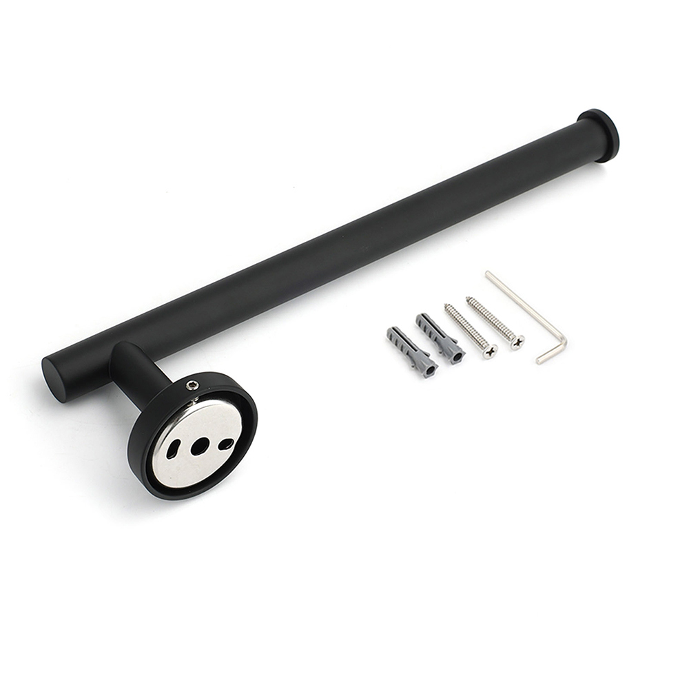 Bathroom Matt Black Round Towel Rack Holder Hook Clothes Hanger Stainless Steel — image 4