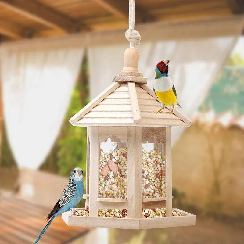 Wooden Bird Feeder Pavilion Style Birdhouse Weatherproof for Garden Outdoor โ image 6