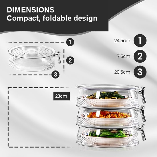 3-Piece Foldable Mesh Food Cover Set, Washable Stackable Fly Covers for Indoor and Outdoor Use, 25 cm โ image 5