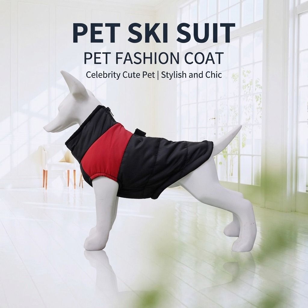 Winter Dog Ski Jacket with Waterproof and Windproof Polyester Shell, Thick PP Cotton Padding for Warmth, 3D Ergonomic Fit with D-Ring Leash Attachment, Ideal β image 2
