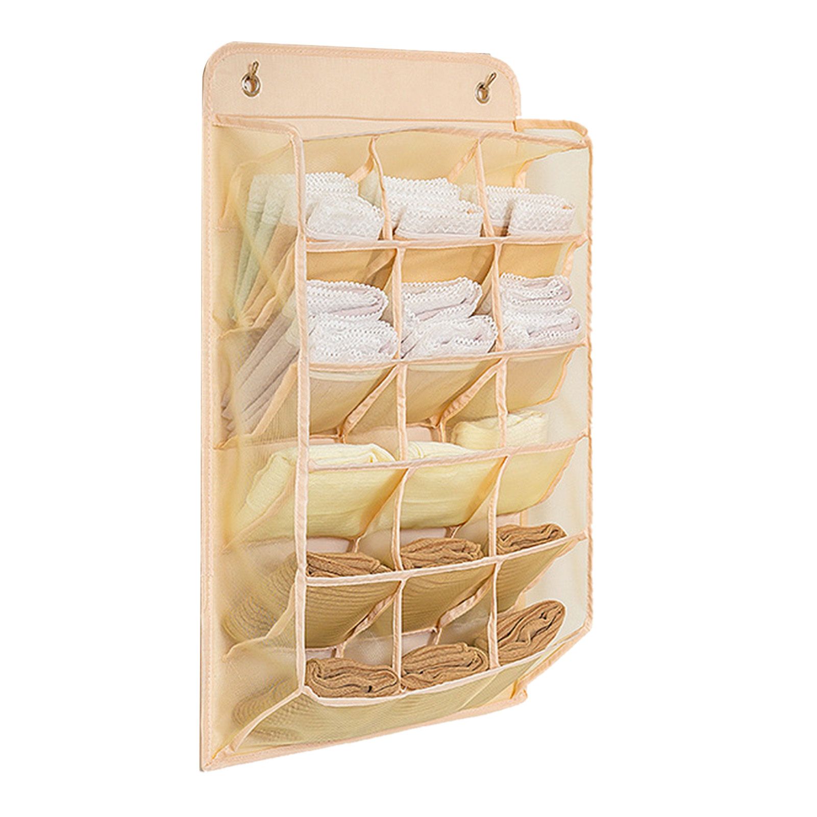 Closet Hanging Underwear Organizer Mesh Oxford Cloth PP Board Underwear Wall Shelf Wardrobe Hanging Storage Bag for Bra Socks Underpants 15 Pockets Beige — image 4