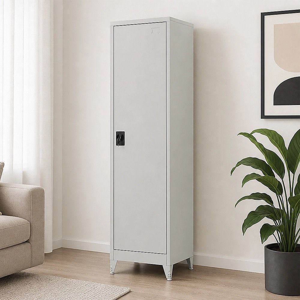 Single-Door Metal Tall Cabinet Shelf Storage for Home Office Gym — image 2