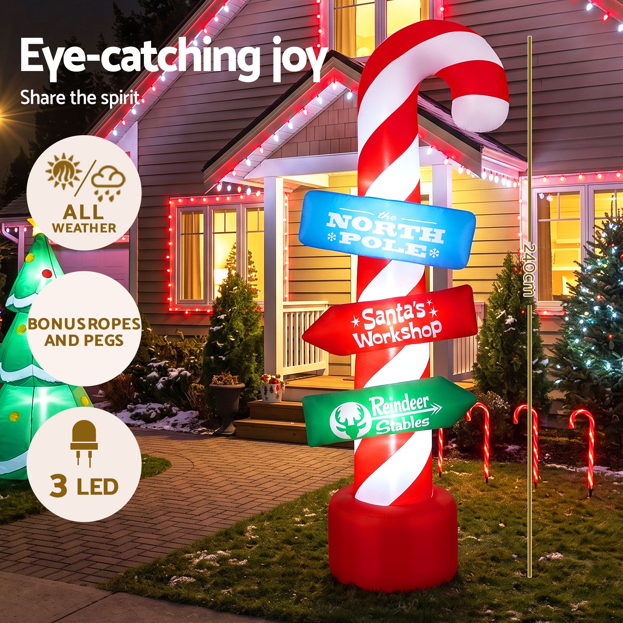 Jingle Jollys Christmas Inflatable Candy Pole 2.4M Illuminated Decorations โ image 4