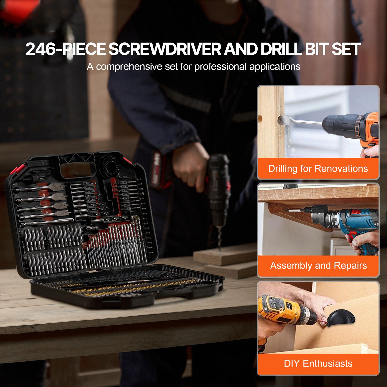 Drill Bit Set, 246 Pieces Drill and Driver Bit Set, Screwdriver Bit Set Suitable for Wood Metal Cement Drilling and Screw Driving, Drill Bit Sets Combo Kit โ image 2