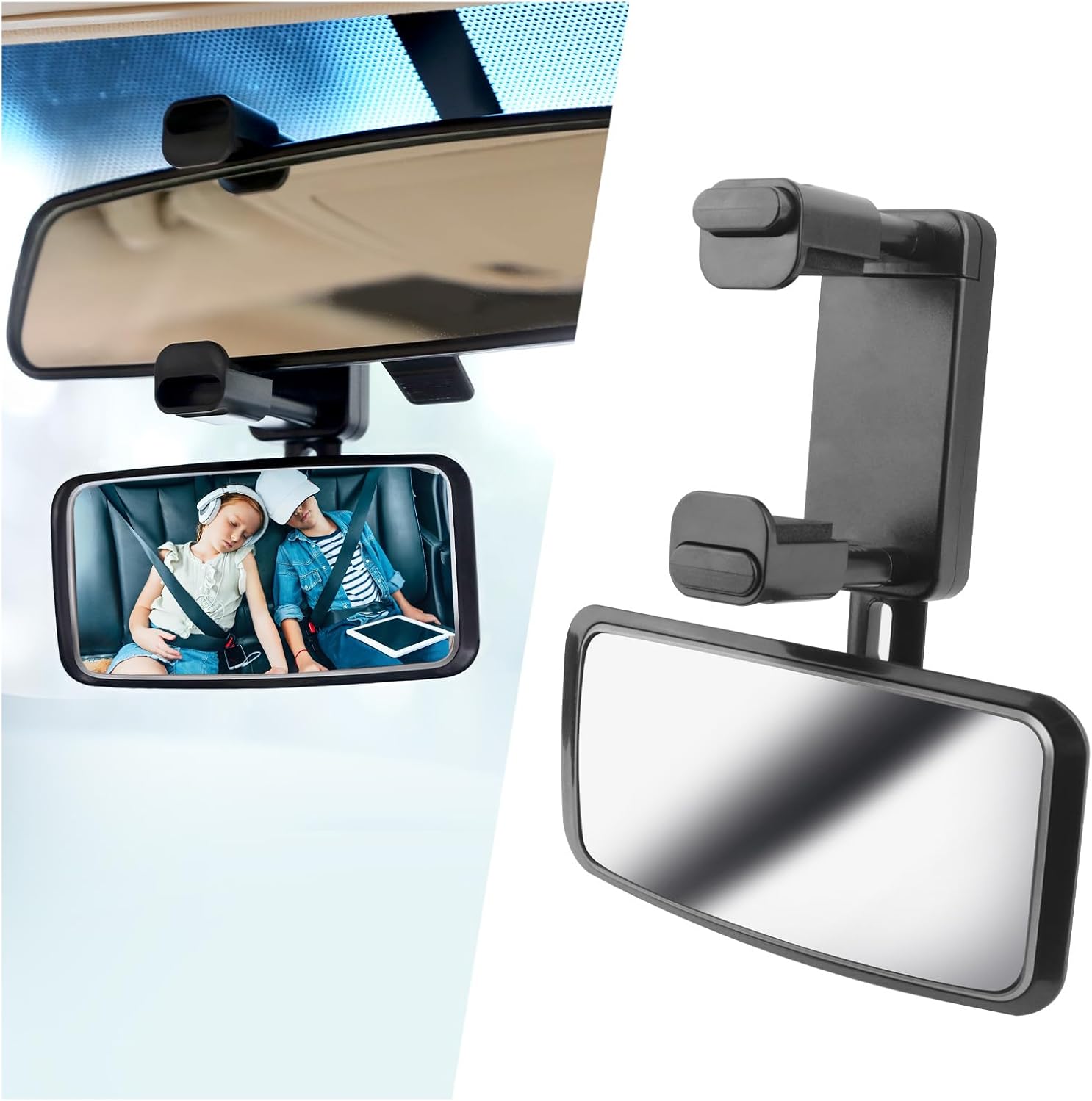 360° Curved Baby Car Mirror without Dead Angle,Clip on Car Seat Mirror for Baby Rear Facing Clips Onto Rearview Mirror,Adjustable Baby Mirror for Car SUV Truck