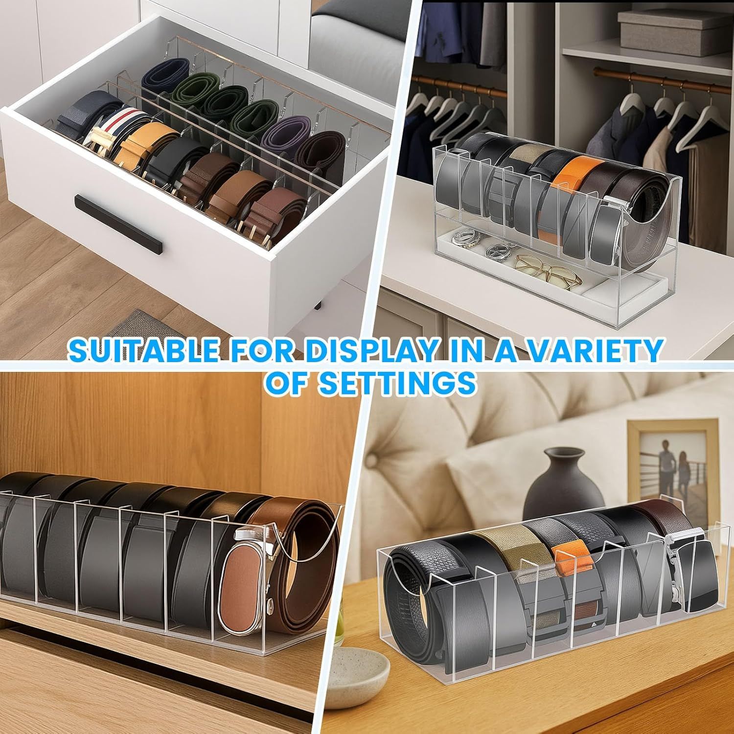 Belt Organizer, Acrylic Belt Storage Holder for The Closet 7 Compartments Display Case for Tie and Bow Tie — image 5