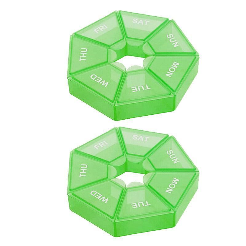 Weekly Pill Organiser 7 Day Medicine Box Tablet Case Dispenser 2 Pack - Green