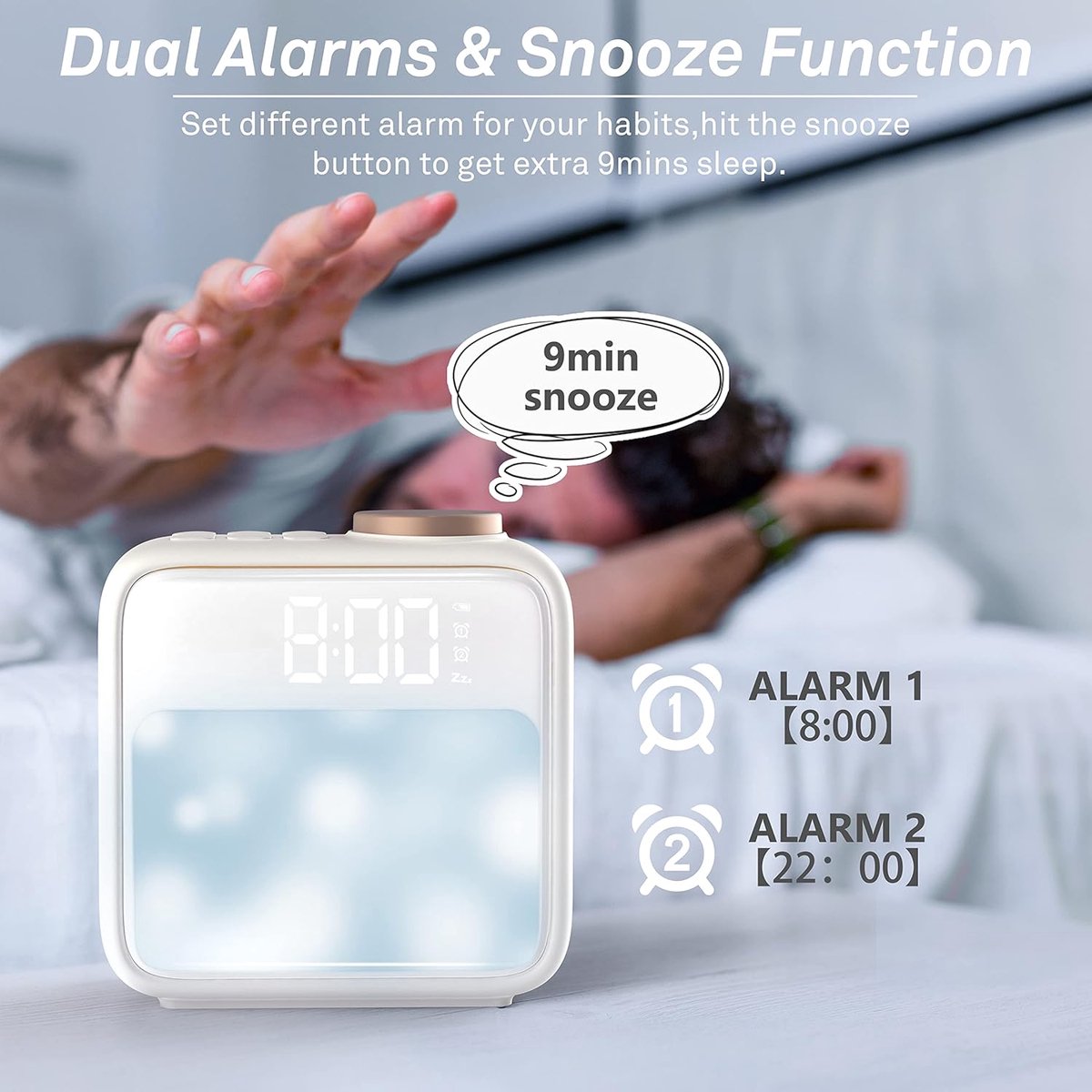 Wekker - Digital Alarm Clock - Alarm Clocks - Night Light - Wekker bedroom alarm clock with built-in battery - 6 scenes and noise synchronization - Dual alarm — image 4