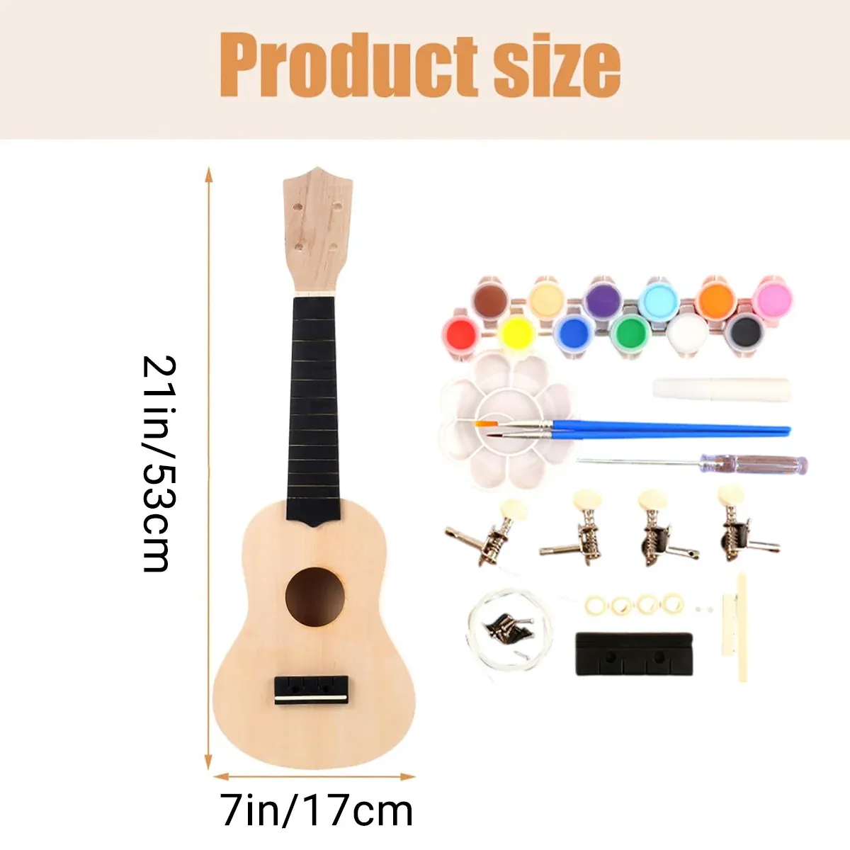 Ukulele Small Guitar with DIY Material Kit 21 Inch Wood Colour Easy to Assemble — image 3