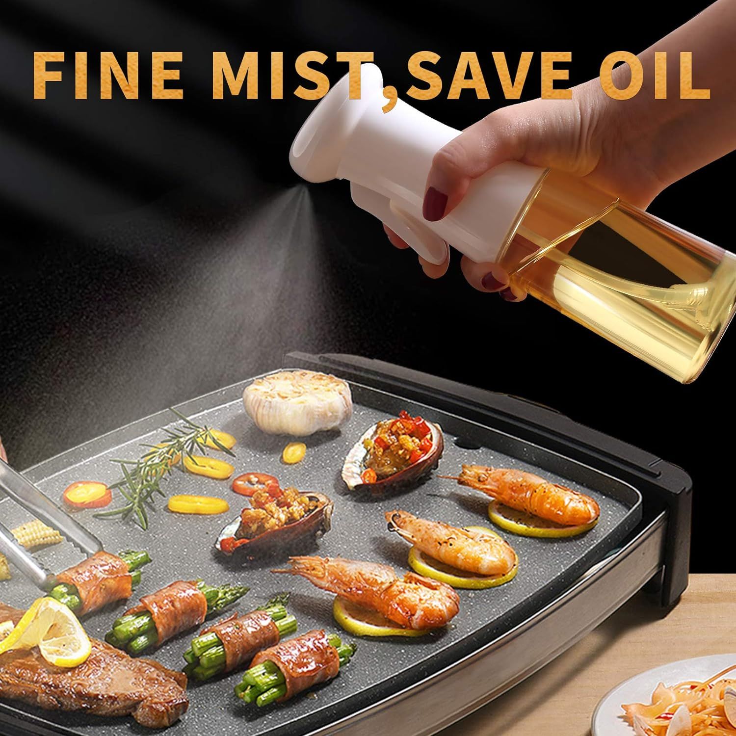Oil Sprayer for Cooking, Olive Oil Sprayer - Food Safe Glass Bottle, Leakproof Top-Cap, Oil Mister for Baking Salad 7oz