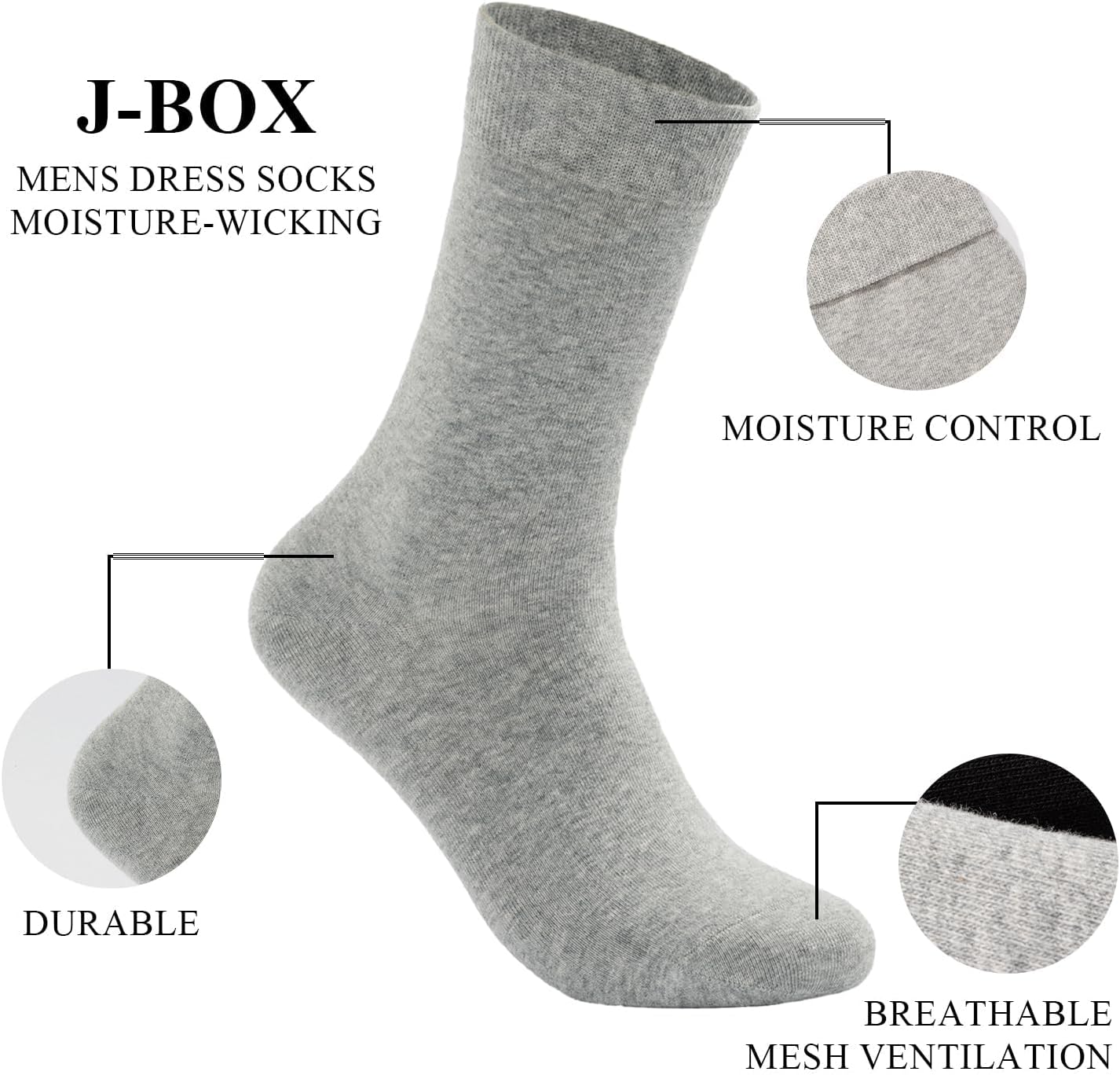 Men's Dress Socks 6 pairs Black Cotton Crew Socks, Anti-Odor&Breathable for Business/Casual, Size 6-15 — image 2