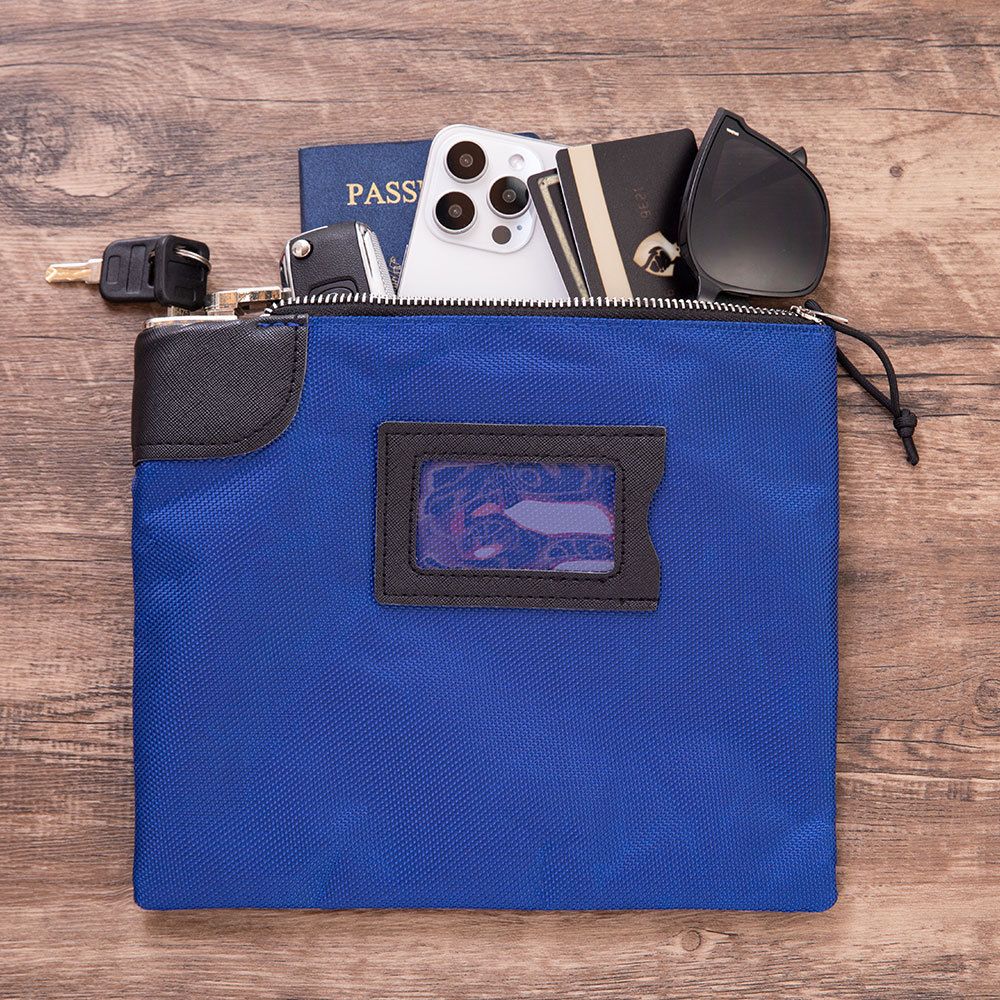 Locking Cash Bag with Keys Bank Deposit Bag with Pop-Up Lock and ID Cardholder for Secure Money Storage Safe, Blue — image 4