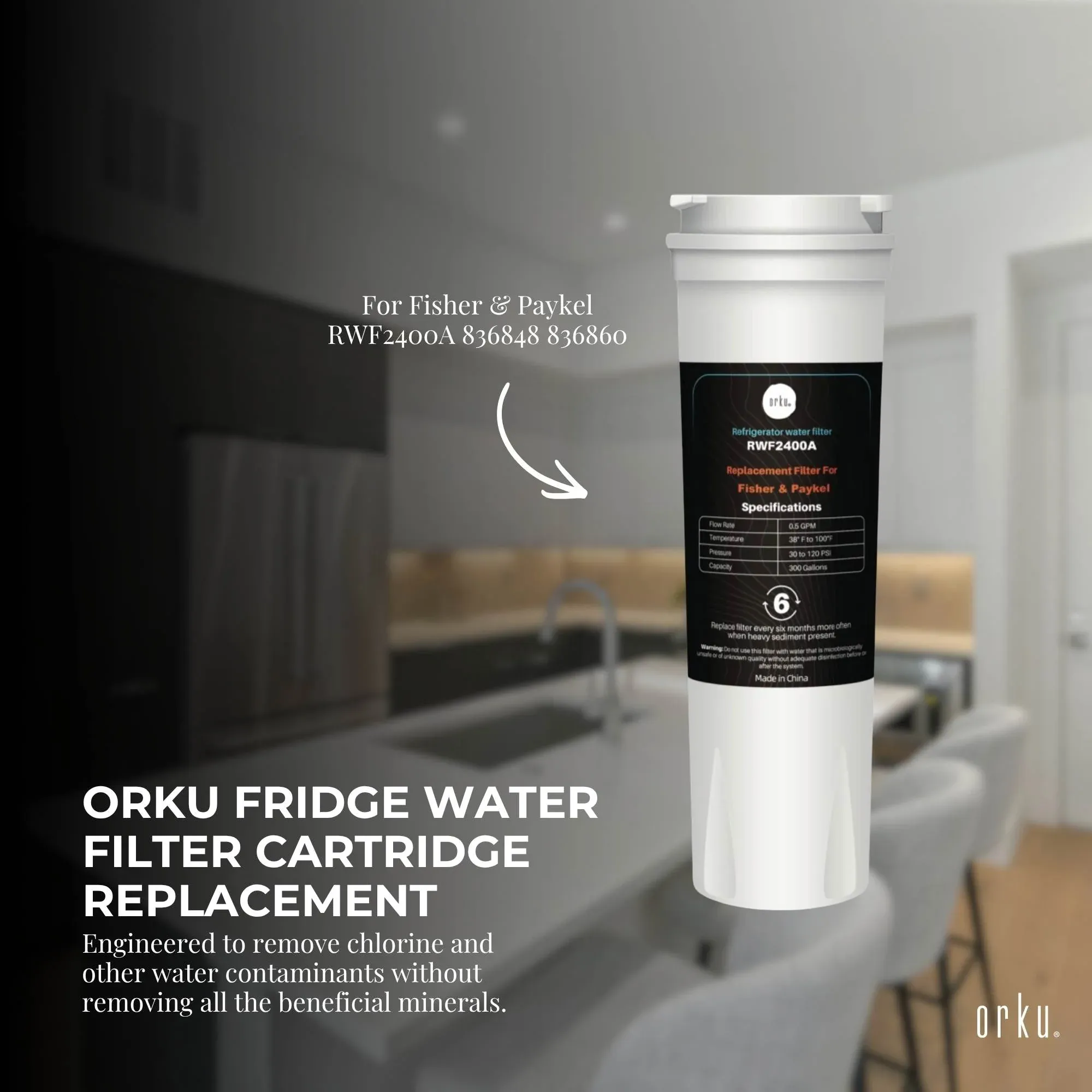 Orku Fridge Water Filter Cartridge for Fisher & Paykel RWF2400A 836848 836860 — image 2