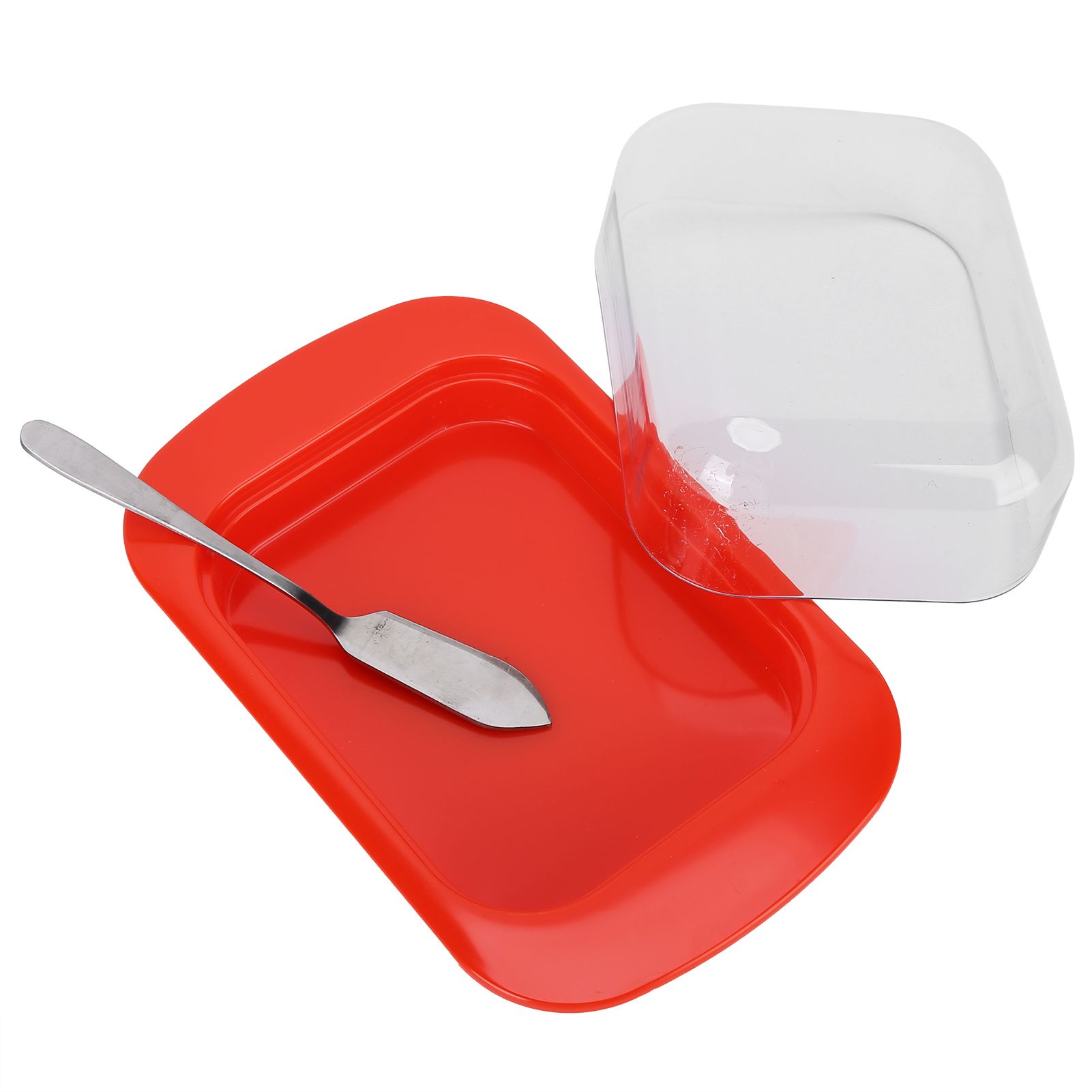 Wide Rectangular Butter Container with Lid Knife Portable Small Cheese Dish Holder Tray for Home KitchenRed — image 3