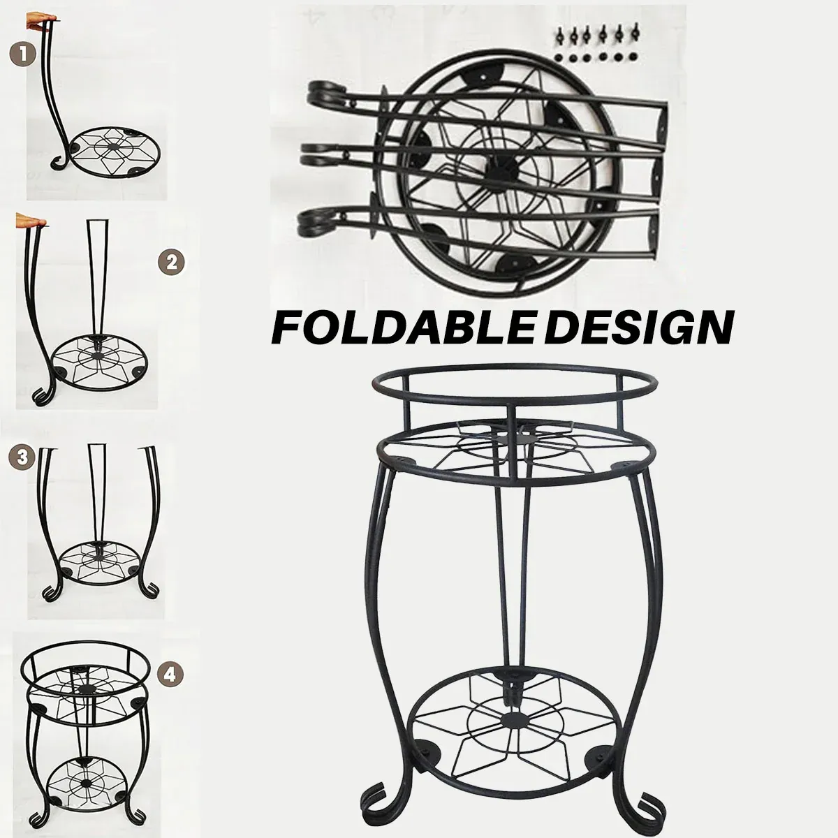 Foldable Plant Stand 2 Tier Metal Flower Shelf for Indoor Outdoor โ image 4