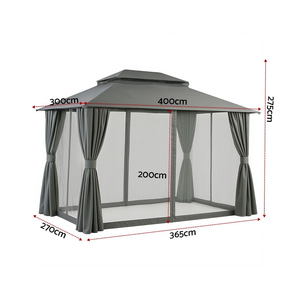 Instahut Gazebo 3x4m Canopy Outdoor Steel Frame Patio Tent Curtains Marquee Grey โ image 2