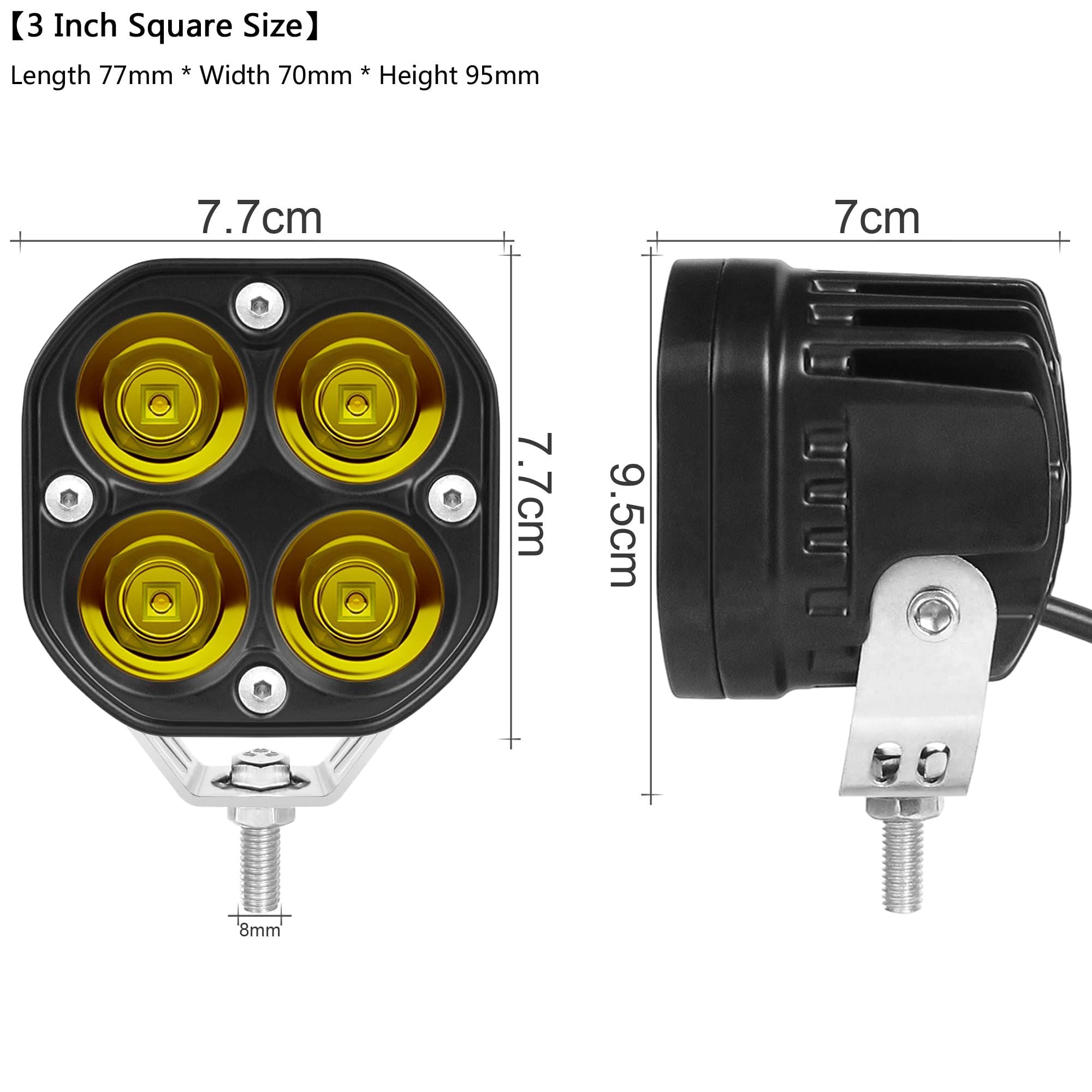 Yellow Led Pods Lights 3Inch 40W Led Driving Off Road Lighting 12V 24V Spot Cube Light Bar for 4WD Pickup Trucks Boat (Pack of 2) — image 3