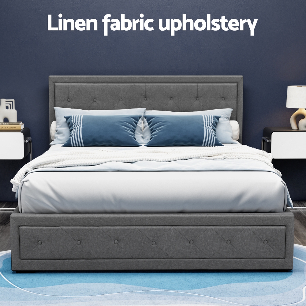 Artiss Bed Frame Queen Size Gas Lift Grey TIYO โ image 5
