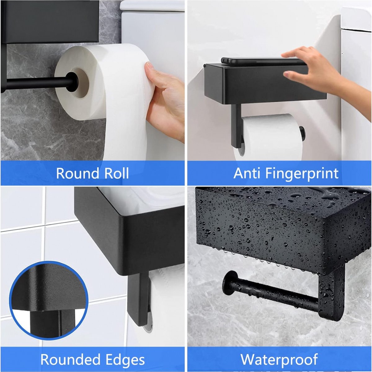 Toilet Roll Holder - Toilet Roll Holder with Shelf - Toilet Paper Holder - Small Shelf & Tray - Shelf Storage Space - Self-Adhesive or Drill-Removed - Bathroom — image 3