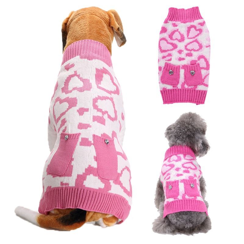 Dog Sweater Acrylic Knit Christmas Pink Heart Pocket XL Size: XL; Neck (cm): 38-44; Bust (cm): 50-58; Back length (cm): 36-40; Recommended pet weight (kg)