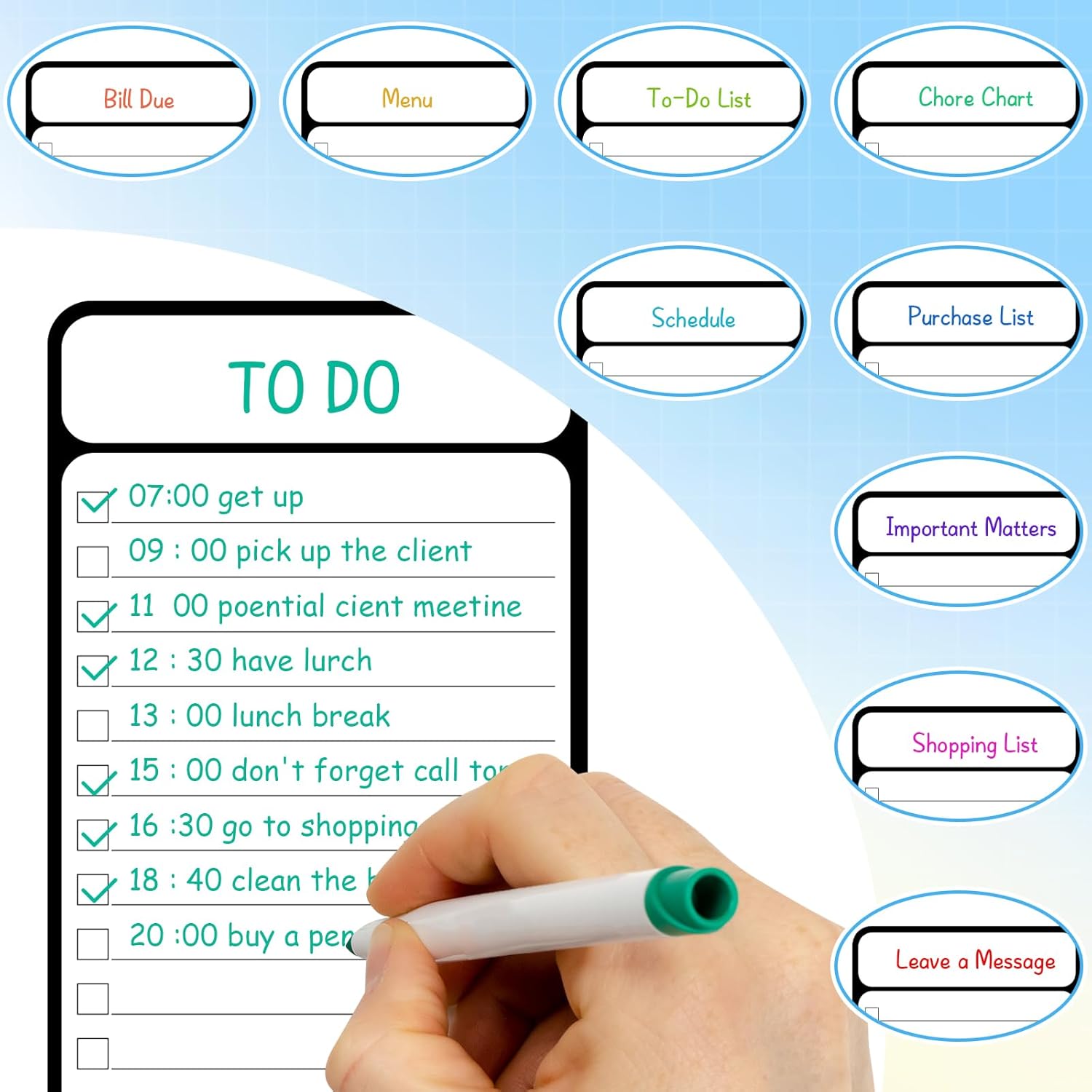 7-Piece Magnetic Dry Erase to-Do List White Board, 4'x11', Multifunctional Weekly Planner, Chore Chart, Planner for Refrigerator — image 6