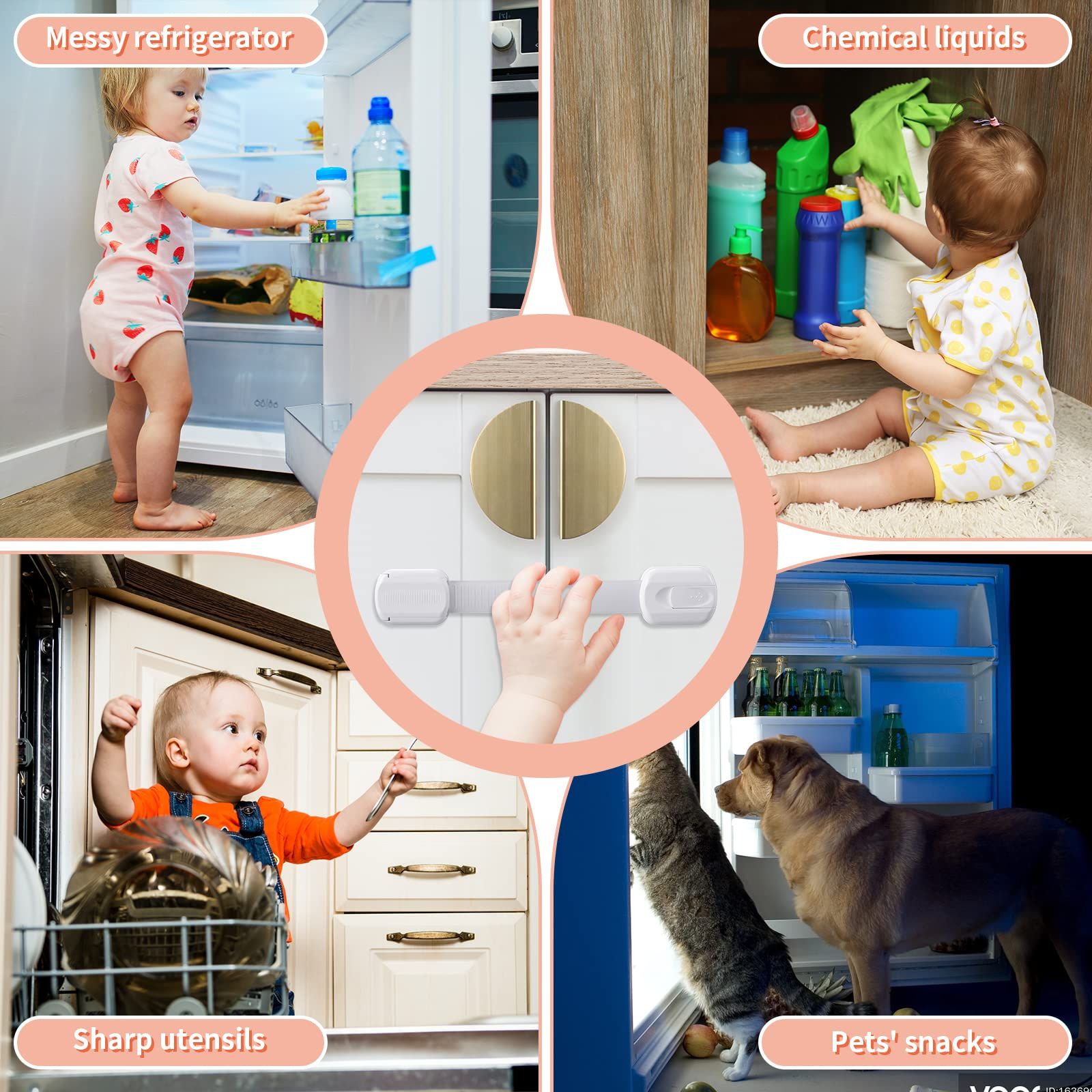 Locks (6 Pack) for Fridge,Cabinets,Drawers,Dishwasher & More,Toilet- Adjustable Strap,No Drilling Required,Easy Installation โ image 4
