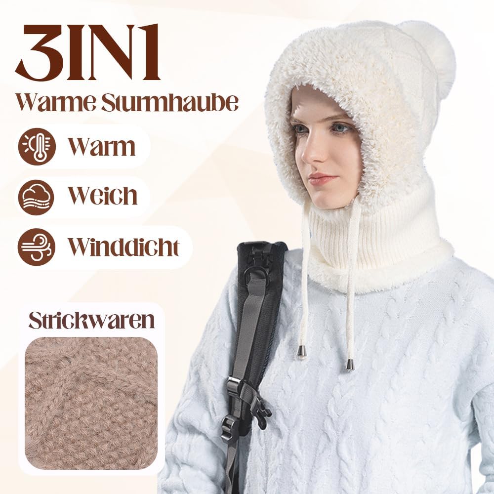 2026 New 3 in 1 Beanie Hat for Women, Upgrade Winter Balaclava Fall Winter Warm Knitted Hat Knitted Ski Scarf Mask — image 4