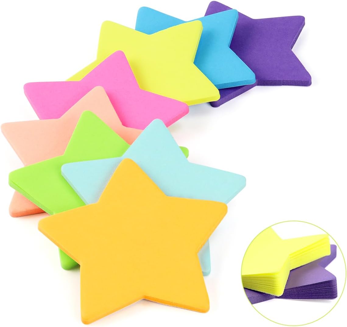 8 Color Star Shape Sticky Notes, 240 Sheets, Self-Sticky Note Pads for School Office Home — image 3